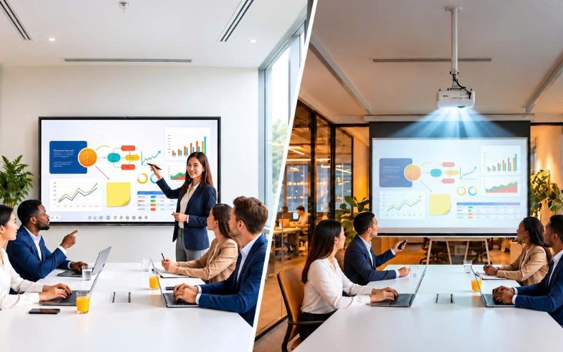 Màn Hình Tương Tác Và Máy Chiếu: Đâu Là Giải Pháp Phù Hợp Cho Phòng Họp?